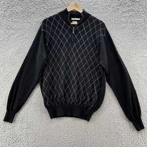 Peter Millar Sweater Men Medium Black Lightweight Merino Argyle 1/4 Zip Pullover